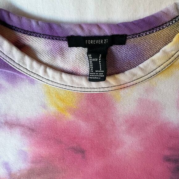 FOREVER 21 Women’s Long Sleeve Crop Sweatshirt size S, Tie Dye Purple & Pink - Picture 5 of 6